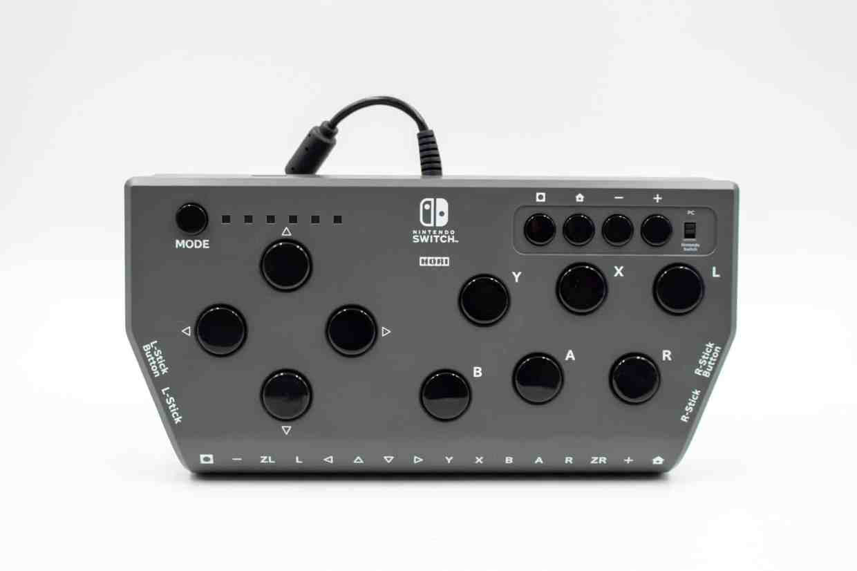 The top of a Hori Flex. There are 15 various buttons with different icons next to them.