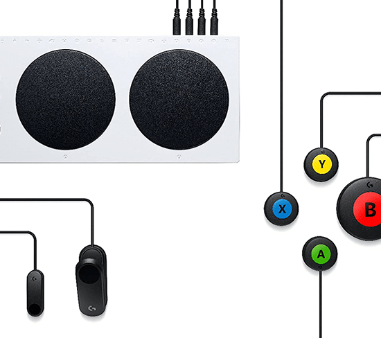 Logitech Gaming Kit - AbleGamers XAC with black switches with colored circles on a white background