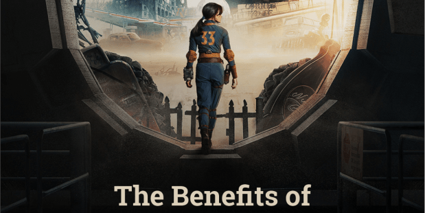 An image of vault 33 member leaving the vault entering the wasteland and text that says 'The Benefits of Role-Playing Games for People with Disabilities'